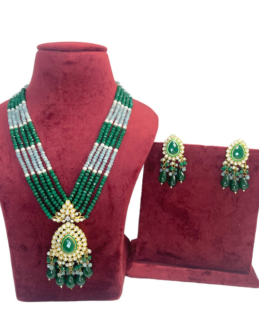 Green and Sky Blue Gold Plated Kundan Mala Set