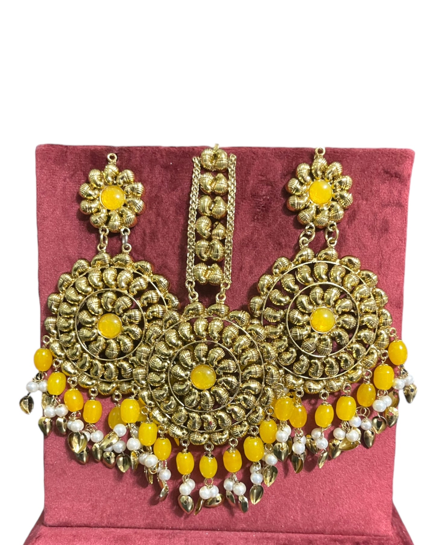 Yellow Earring & Tika Set