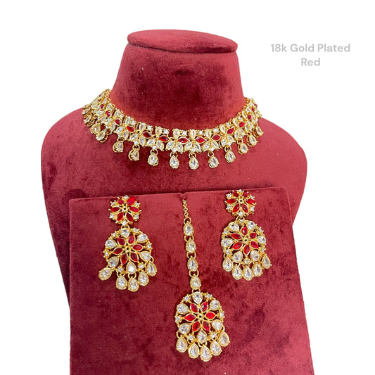 18k Gold Plated Red American Diamond Set