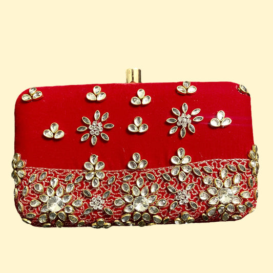 Red Velvet Kundan Clutch